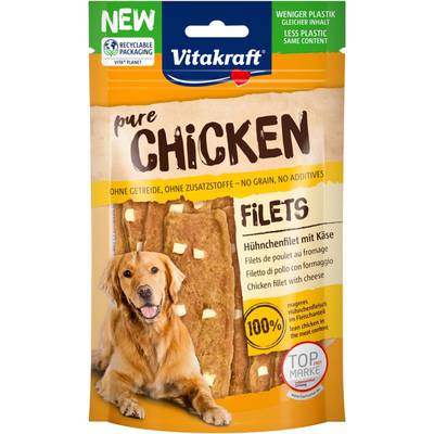 Vitakraft Pure Chicken Filet Dés Fromage - Friandise Récompense pour chien, 80g