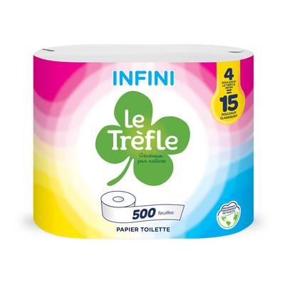 Le Trèfle Papier Toilette Infini 4=15, 4 rouleaux papiers toilettes