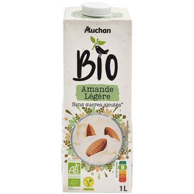 Auchan BIO Lait d'Amande légère sans sucres ajoutés bio boisson végétale, 1L