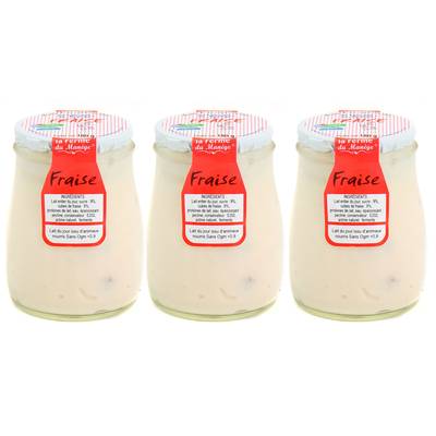 La Ferme du manège Yaourt Fraise au lait entier, 3x180g