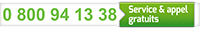 0800 94 13 38 (service et appel gratuits)