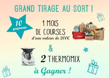 Tentez votre chance au jeu concours sur houra.fr et gagner 1 mois de courses à domicile ou 1 thermomix